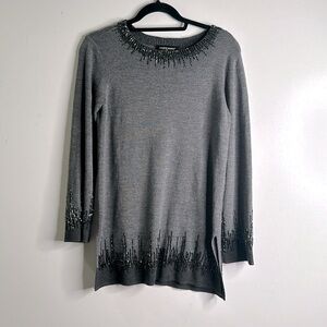 COLETTE MORDO gray wool sweater beaded edge hem size small